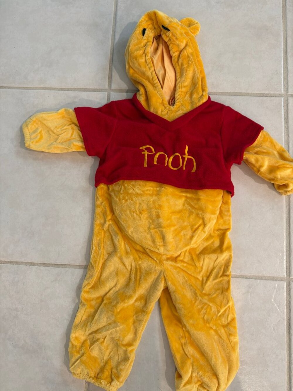 Winnie the Pooh Plush Costume Yellow Jumpsuit Red Shirt Bear Ear Hood Toddler
